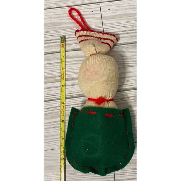 Vintage Knit Christmas Sock Ornament Felt Stuffed with Batting 1950's - Picture 5 of 5